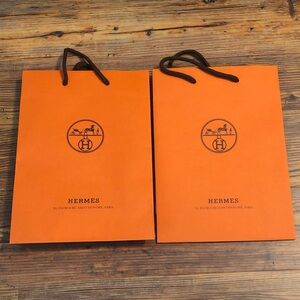 2 Hermes Vibrant Orange Shopping Bags